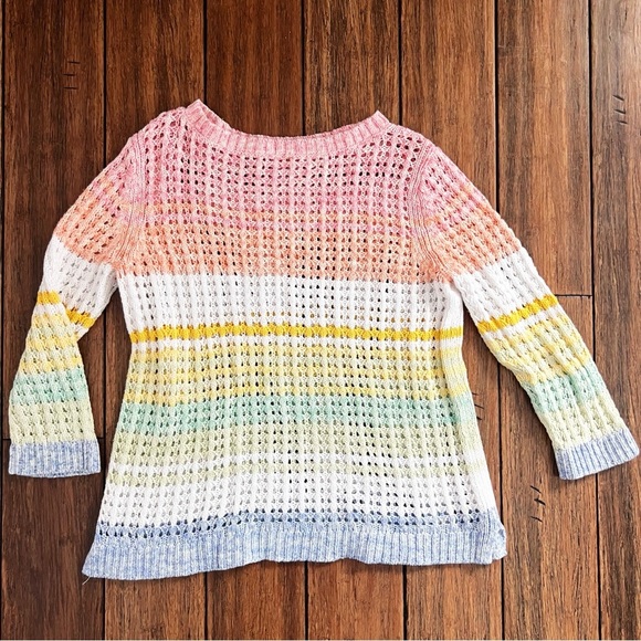 Talbots 100% Cotton Open Knit Pastel Stripe Sweater Boho Rainbow Coastal Medium - Picture 11 of 11